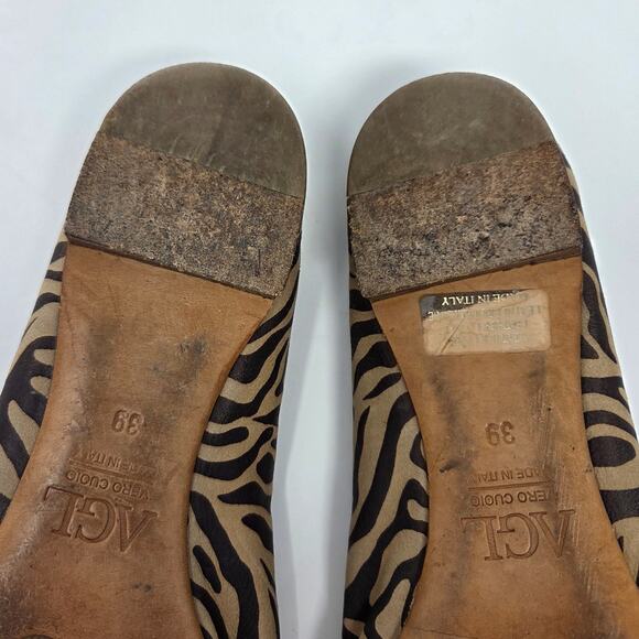 AGL Attilio Giusti Leombruni Shoes Womens Size 39 US 8.5 Peep Toe Flats Animal - Picture 12 of 16